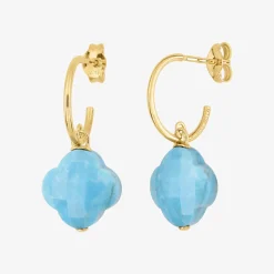 Morganne Bello 18Ct Yellow Gold Clover Turquoise Hoops (Pair)^The Alkemistry Clearance
