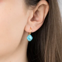Morganne Bello 18Ct Yellow Gold Clover Turquoise Hoops (Pair)^The Alkemistry Clearance
