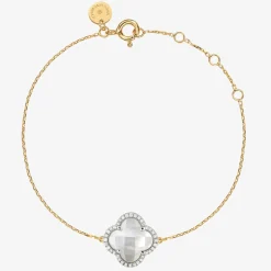 Morganne Bello 18Ct Yellow Gold Clover Diamond Bezel Mother Of Pearl Chain Bracelet^The Alkemistry Online