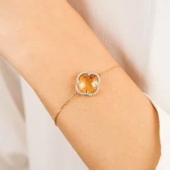 Morganne Bello 18Ct Yellow Gold Clover Diamond Bezel Citrine Chain Bracelet^The Alkemistry Sale