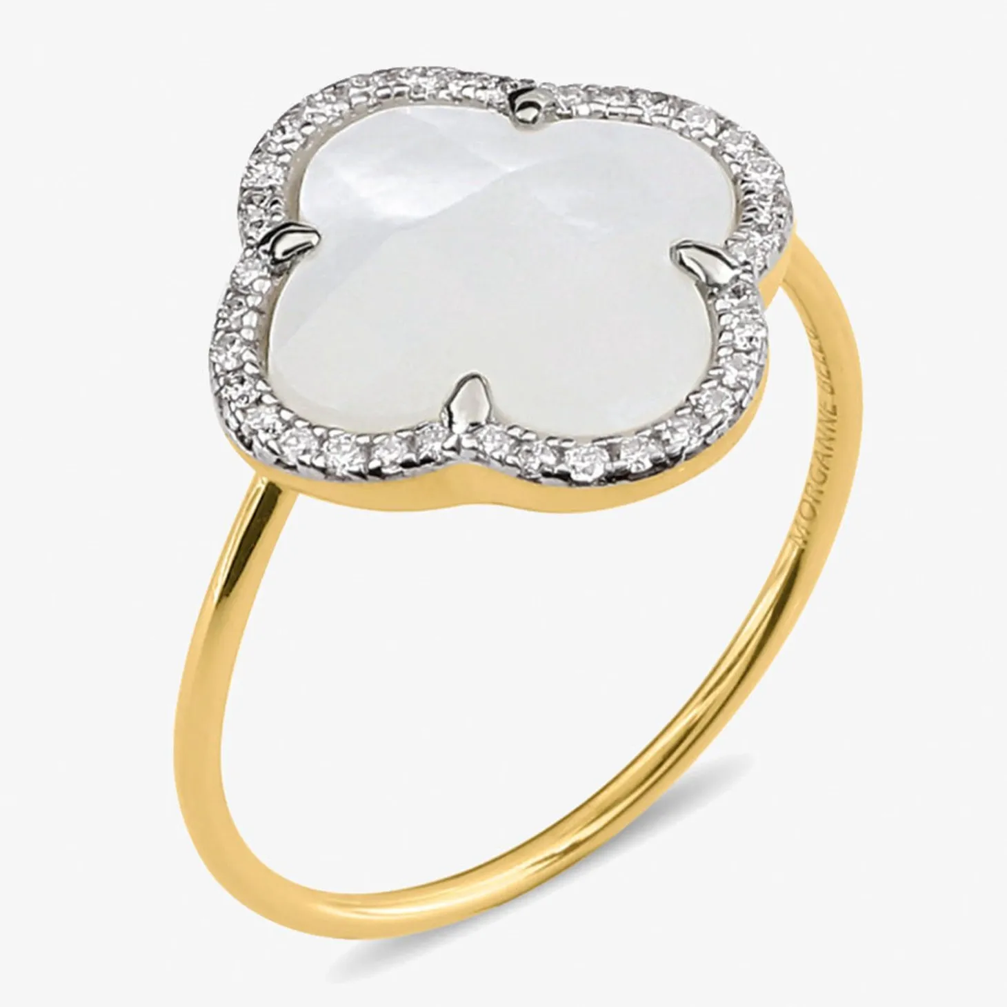 Morganne Bello 18Ct Yellow Gold And Diamond Clover Mother Of Pearl Corset Ring^The Alkemistry Best