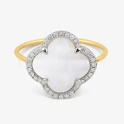 Morganne Bello 18Ct Yellow Gold And Diamond Clover Mother Of Pearl Corset Ring^The Alkemistry Best