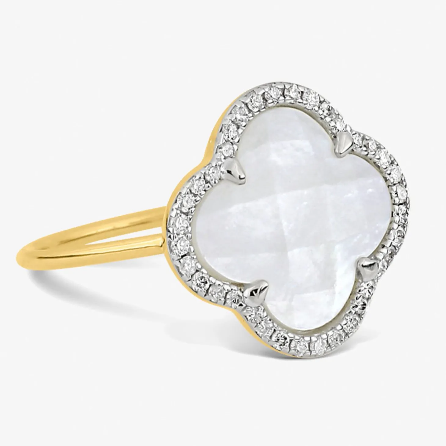 Morganne Bello 18Ct Yellow Gold And Diamond Clover Mother Of Pearl Corset Ring^The Alkemistry Best