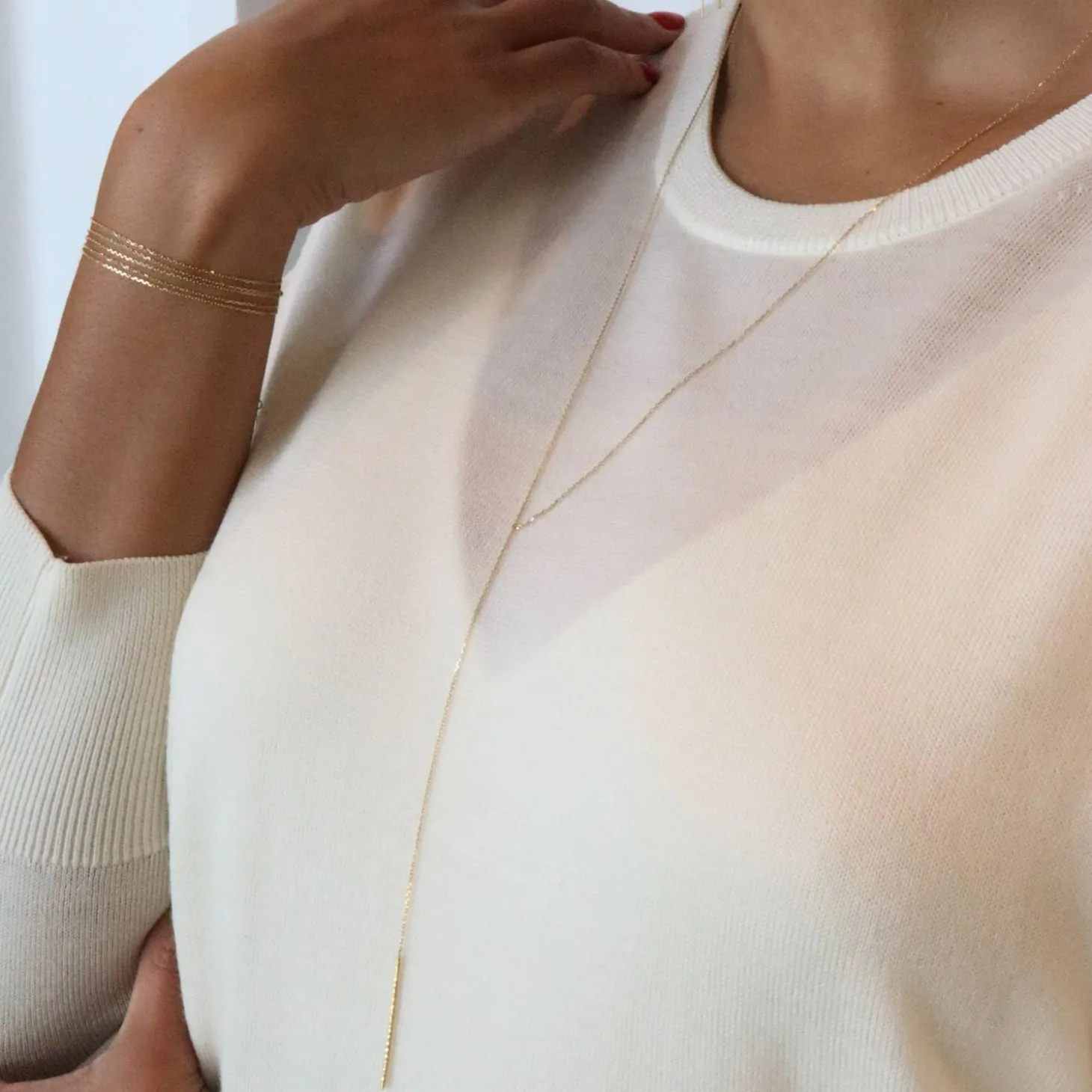 Nude Shimmer - 18Ct Gold, Bar And Fine Shimmer Lariat^The Alkemistry Cheap