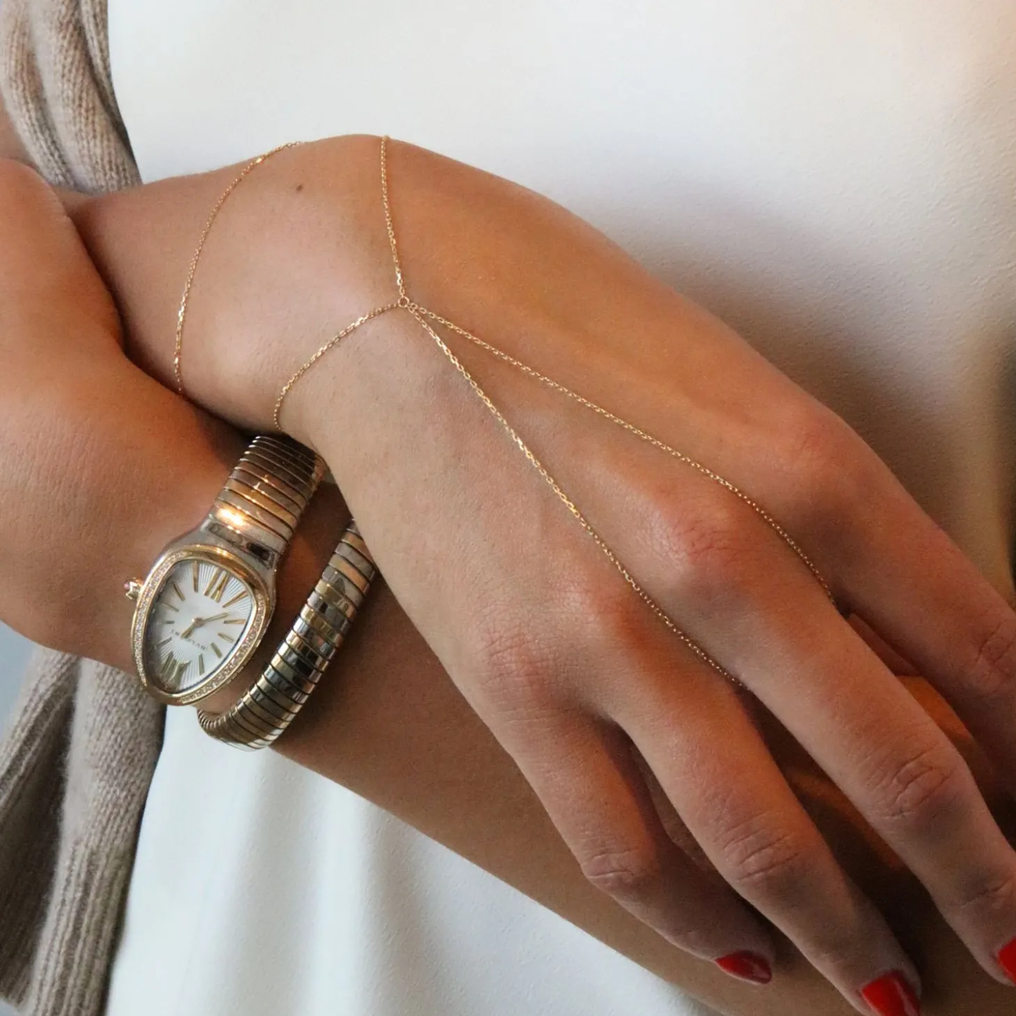 Nude Shimmer - 18Ct Gold, Fine Shimmer Double Hand Bracelet^The Alkemistry Shop