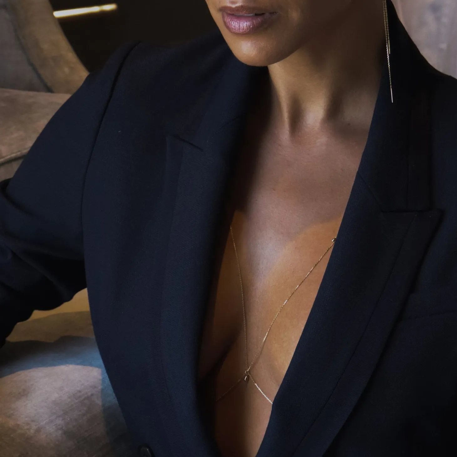 Nude Shimmer - 18Ct Gold, Fine Shimmer Chain Pear Drop Bralette^The Alkemistry Best