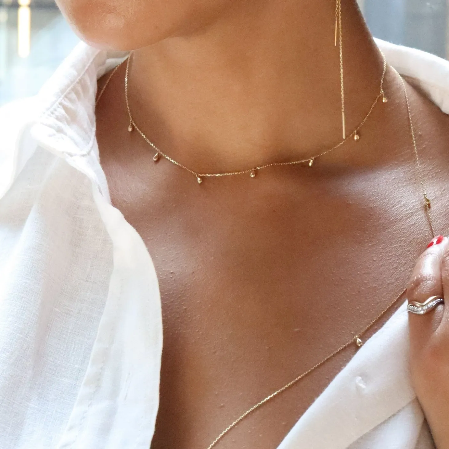Nude Shimmer - 18Ct Gold, Fine Shimmer Chain Pear Drop Bralette^The Alkemistry Best