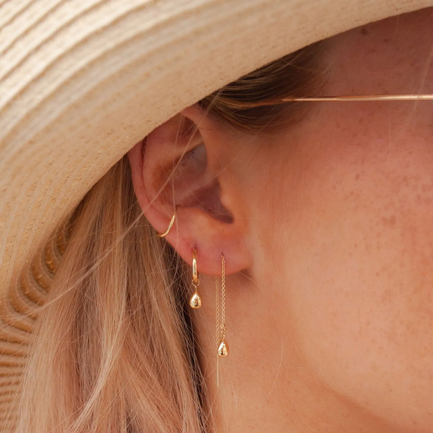 Nude Shimmer - 18Ct Gold, Medium Pear Drop Threader (Pair)^The Alkemistry Discount