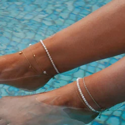 Nude Shimmer - 18Ct Gold, Multi Pear Drop Fine Shimmer Anklet^The Alkemistry Best Sale