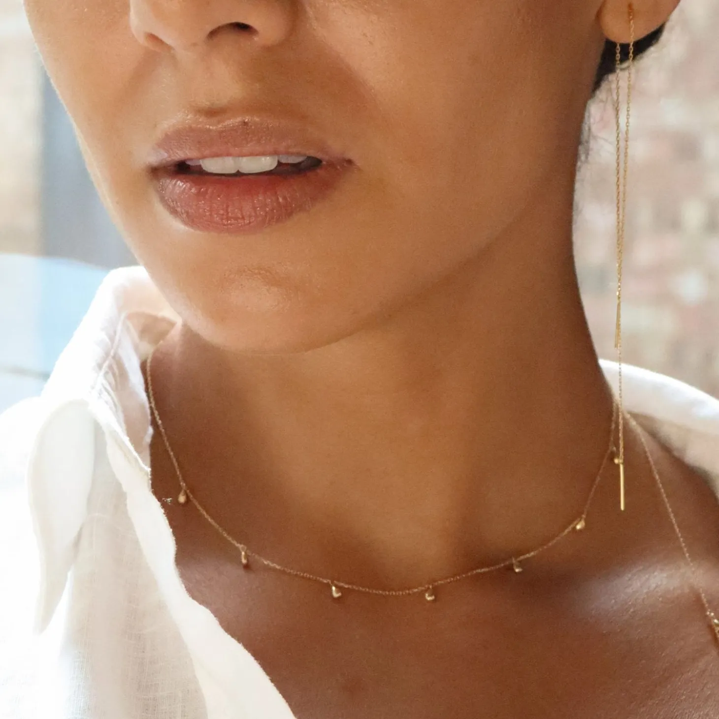 Nude Shimmer - 18Ct Gold, Small Pear Drop Fine Shimmer Necklace^The Alkemistry Discount