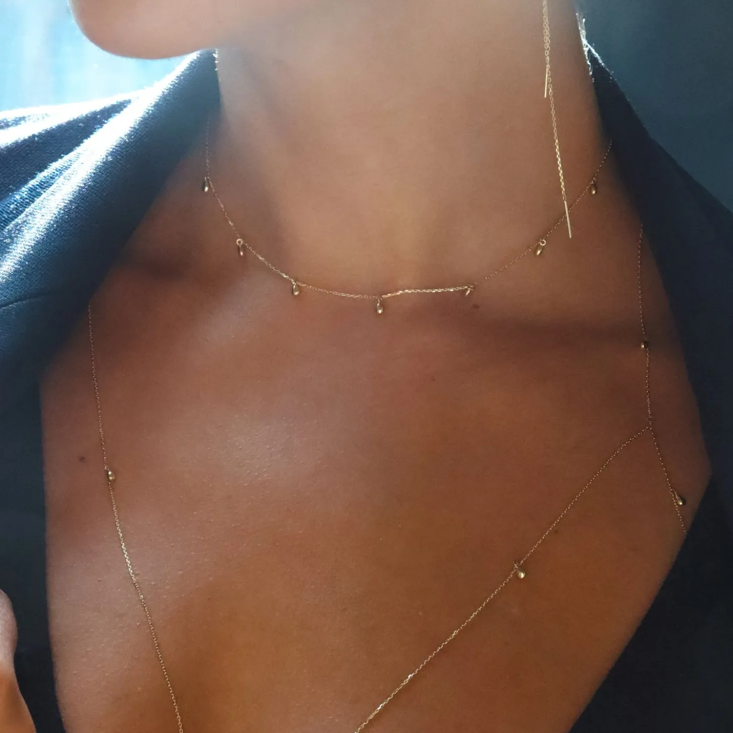 Nude Shimmer - 18Ct Gold, Small Pear Drop Fine Shimmer Necklace^The Alkemistry Discount