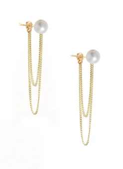 Poppy Finch - 14Ct Gold, Double Chain Wrap Around Pearl Earrings (Pair)^The Alkemistry Shop