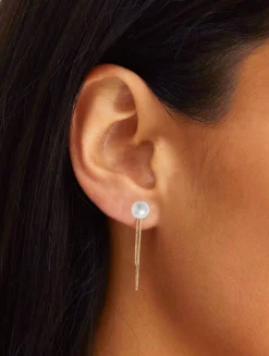 Poppy Finch - 14Ct Gold, Double Chain Wrap Around Pearl Earrings (Pair)^The Alkemistry Shop