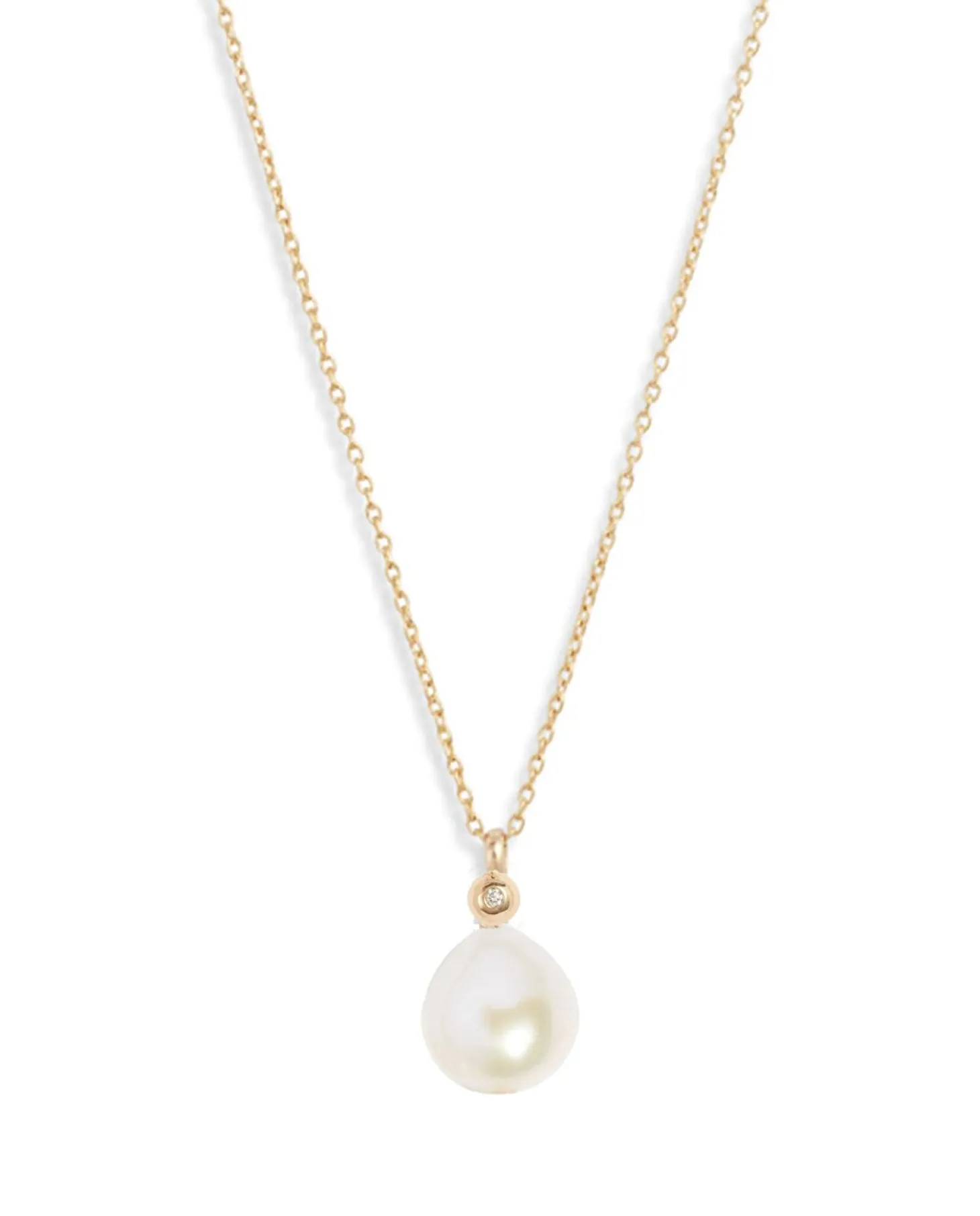 Poppy Finch - 14Ct Gold, Oval Pearl Diamond Dome Necklace^The Alkemistry Fashion