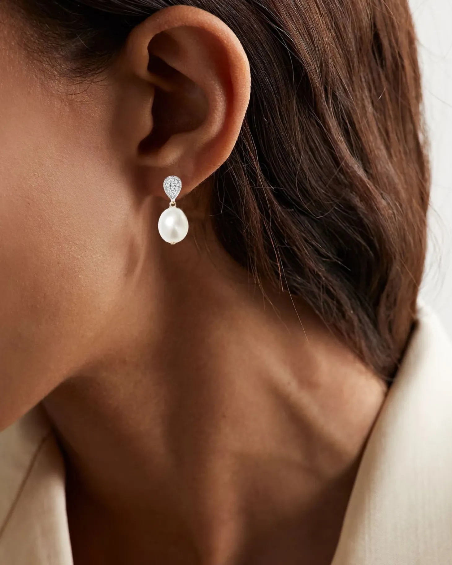 Poppy Finch - 14Ct Gold, Pave Diamond Pearl Earrings (Pair)^The Alkemistry New