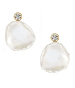 Poppy Finch - 14Ct Gold, Petal Pearl Diamond Earrings (Pair)^The Alkemistry Sale