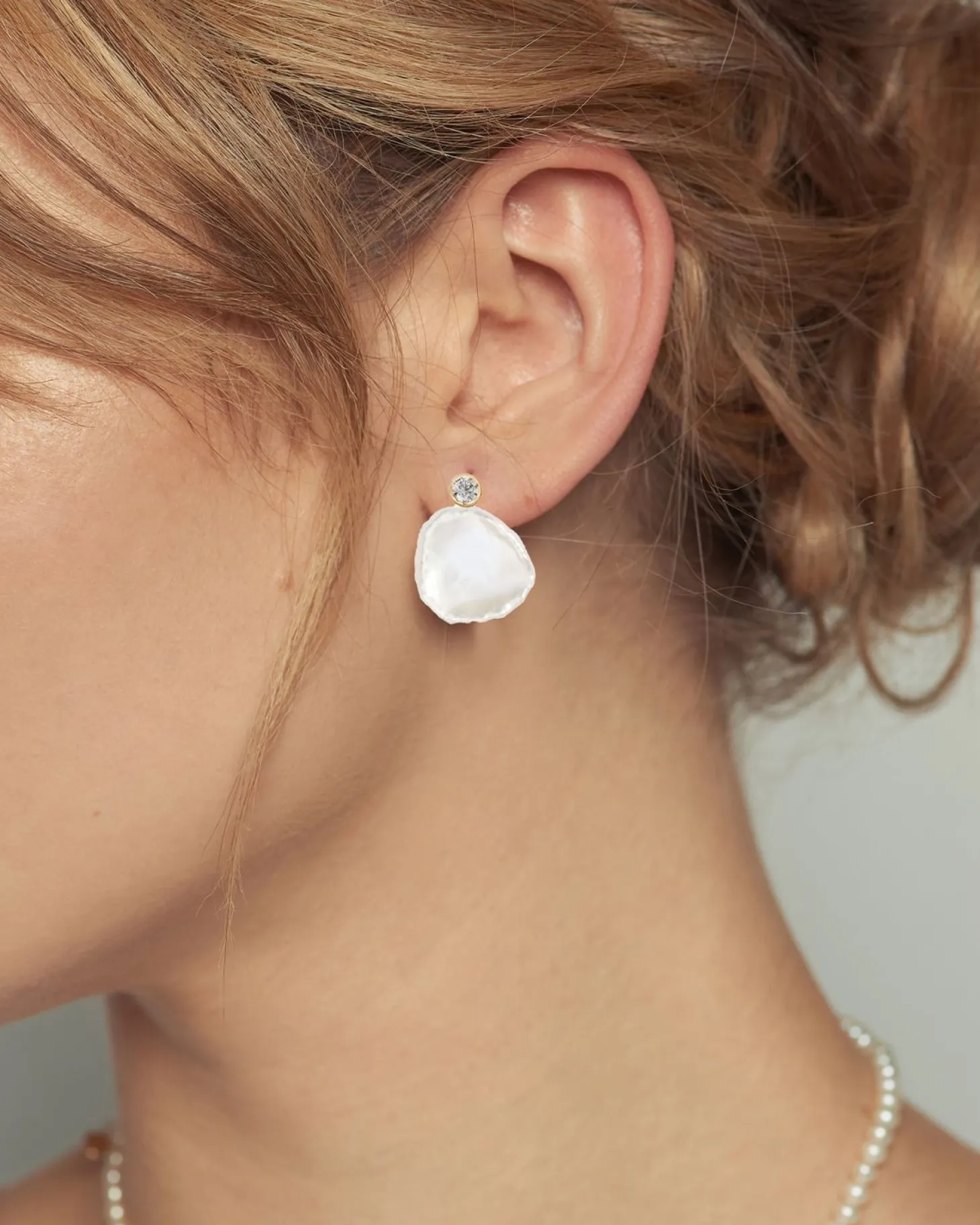 Poppy Finch - 14Ct Gold, Petal Pearl Diamond Earrings (Pair)^The Alkemistry Sale