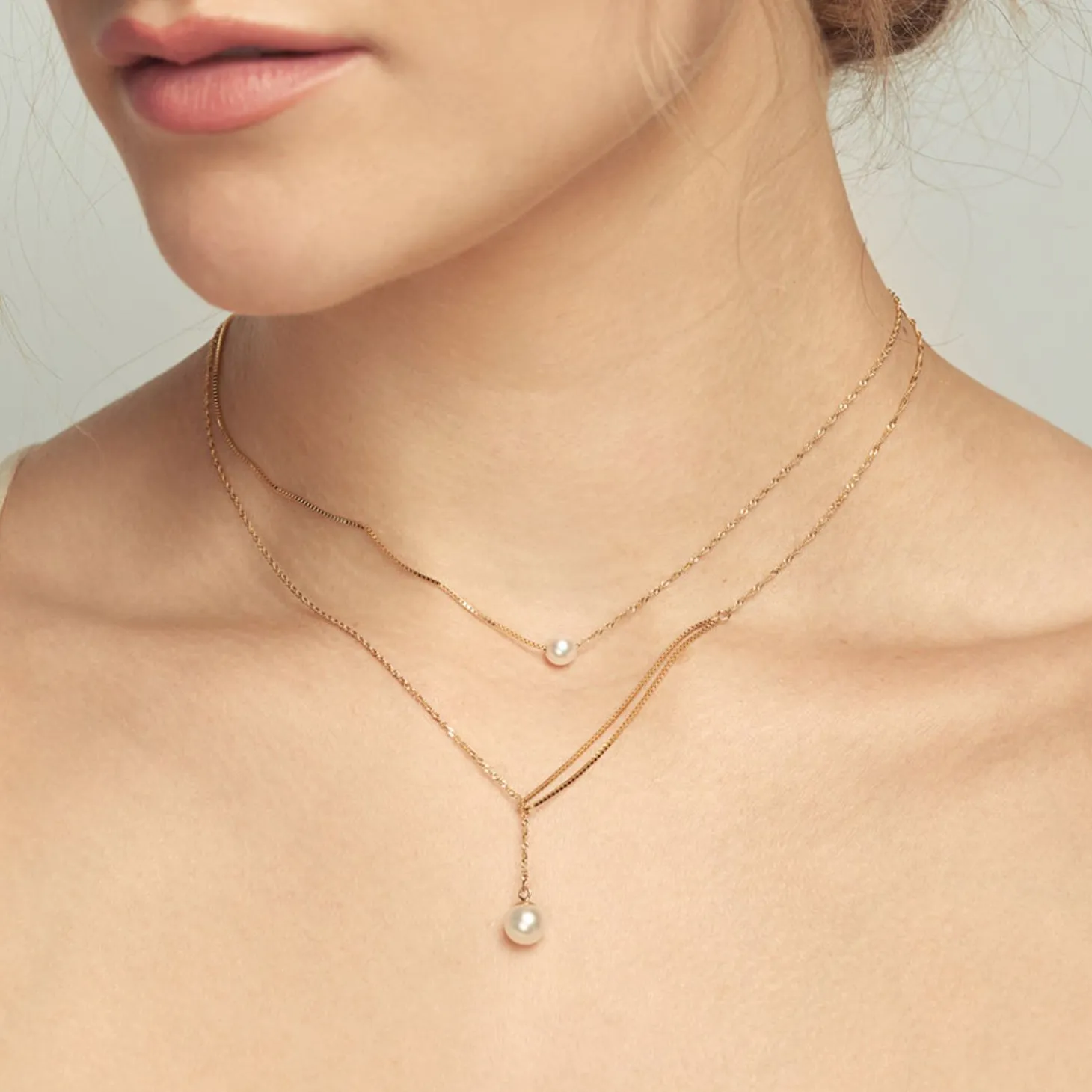 Poppy Finch 14Ct Yellow Gold Shimmer Pearl Pull Through Necklace^The Alkemistry New