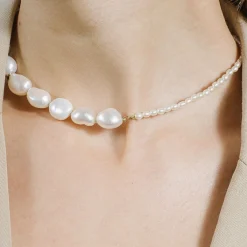 Poppy Finch 14Ct Yellow Gold Half Big Half Small Pearl Necklace^The Alkemistry New