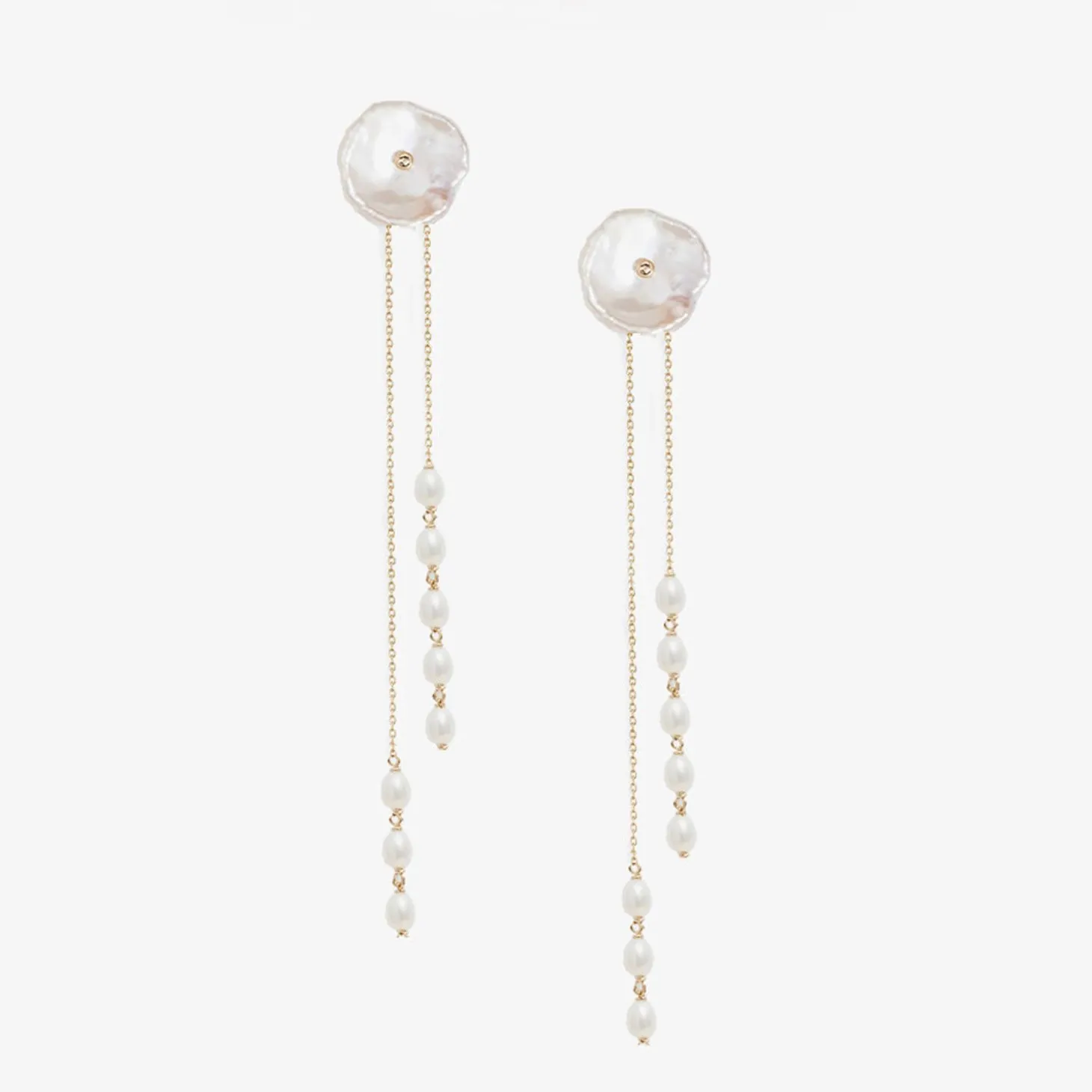 Poppy Finch 14Ct Yellow Gold Petal Pearl Earrings With Keshi Jackets (Pair)^The Alkemistry Store