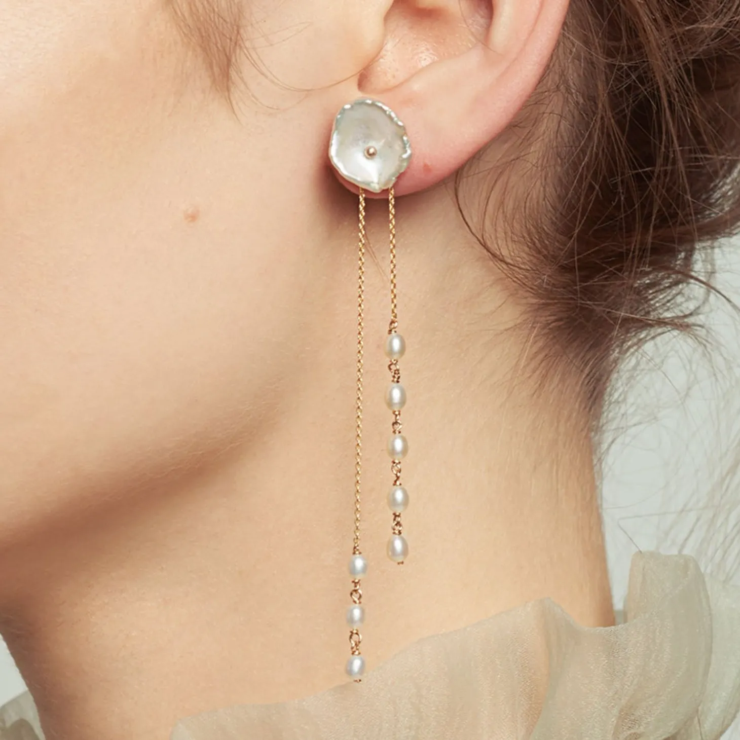 Poppy Finch 14Ct Yellow Gold Petal Pearl Earrings With Keshi Jackets (Pair)^The Alkemistry Store