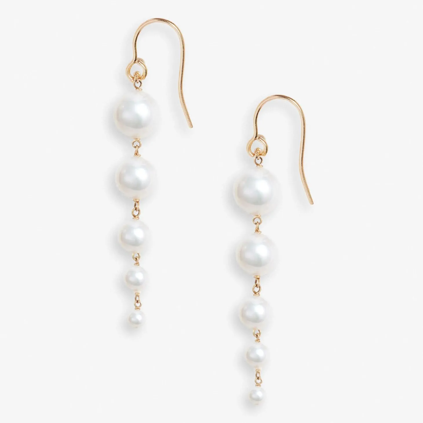 Poppy Finch 14Ct Yellow Gold Round Gradual Pearl Dangle Earrings (Pair)^The Alkemistry Online