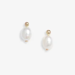 Poppy Finch 14Ct Yellow Gold Oval Pearl Studs Earrings (Pair)^The Alkemistry Fashion