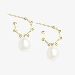 Poppy Finch 14Ct Yellow Gold Beaded Huggies With Oval Pearls (Pair)^The Alkemistry Fashion