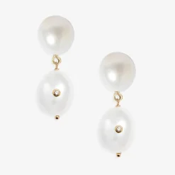 Poppy Finch 14Ct Yellow Gold Duo Oval Pearl Diamond Earrings (Pair)^The Alkemistry Best Sale