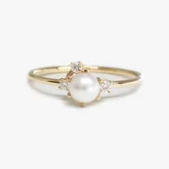 Poppy Finch 14Ct Yellow Gold Pearl And Diamond Cluster Ring^The Alkemistry Online