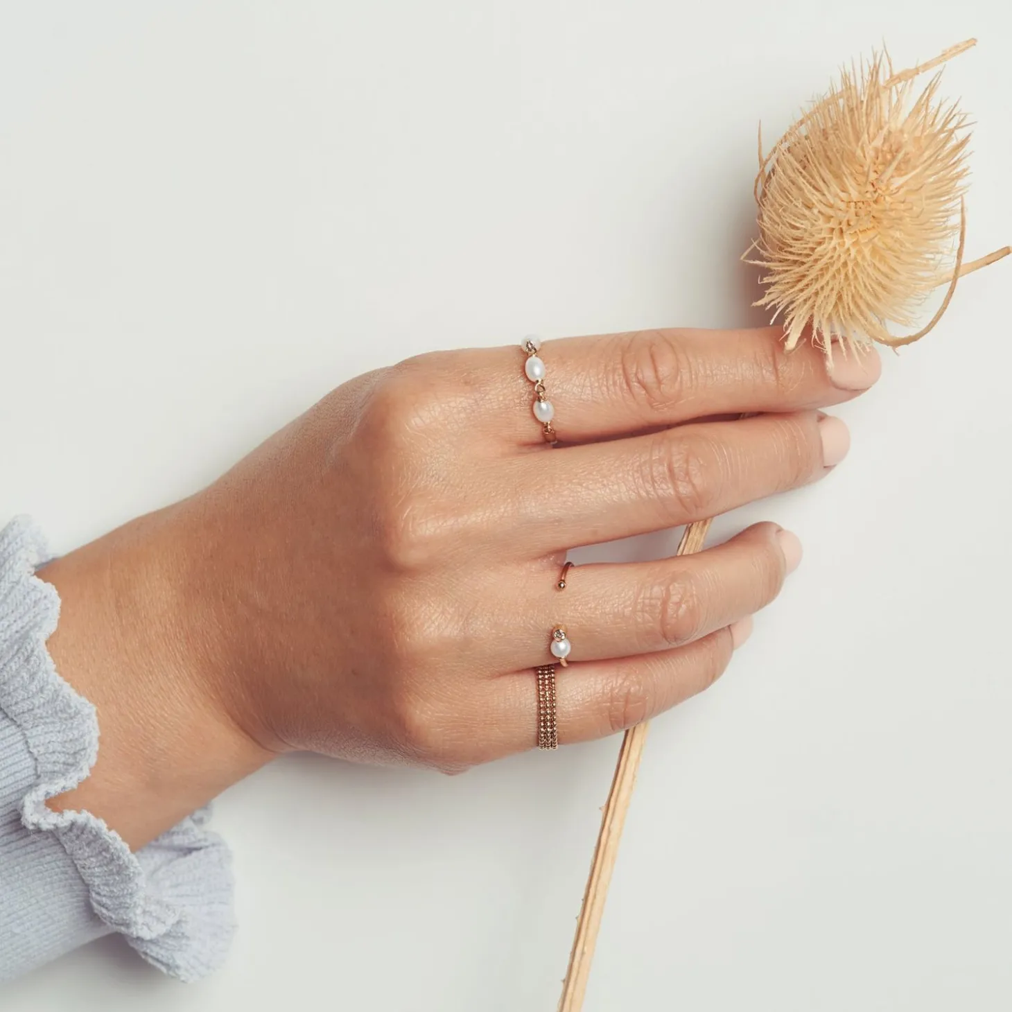 Poppy Finch 14Ct Yellow Gold And Baby Pearl Diamond Open Ring^The Alkemistry New