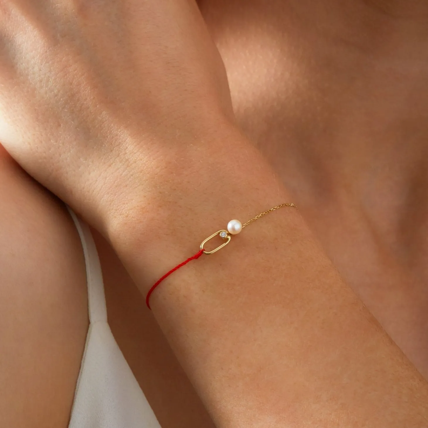 Ruifier 18Ct Yellow Gold Astra Moonlight Pearl And Diamond Red Cord And Chain Bracelet^The Alkemistry Cheap
