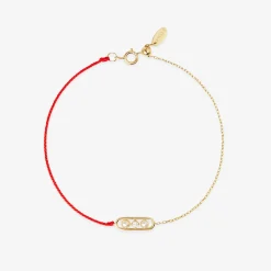Ruifier 18Ct Yellow Gold Morning Dew Dawn Pearl And Diamond Red Thread And Chain Bracelet^The Alkemistry Shop