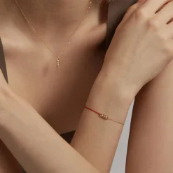Ruifier 18Ct Yellow Gold Morning Dew Dawn Pearl And Diamond Red Thread And Chain Bracelet^The Alkemistry Shop