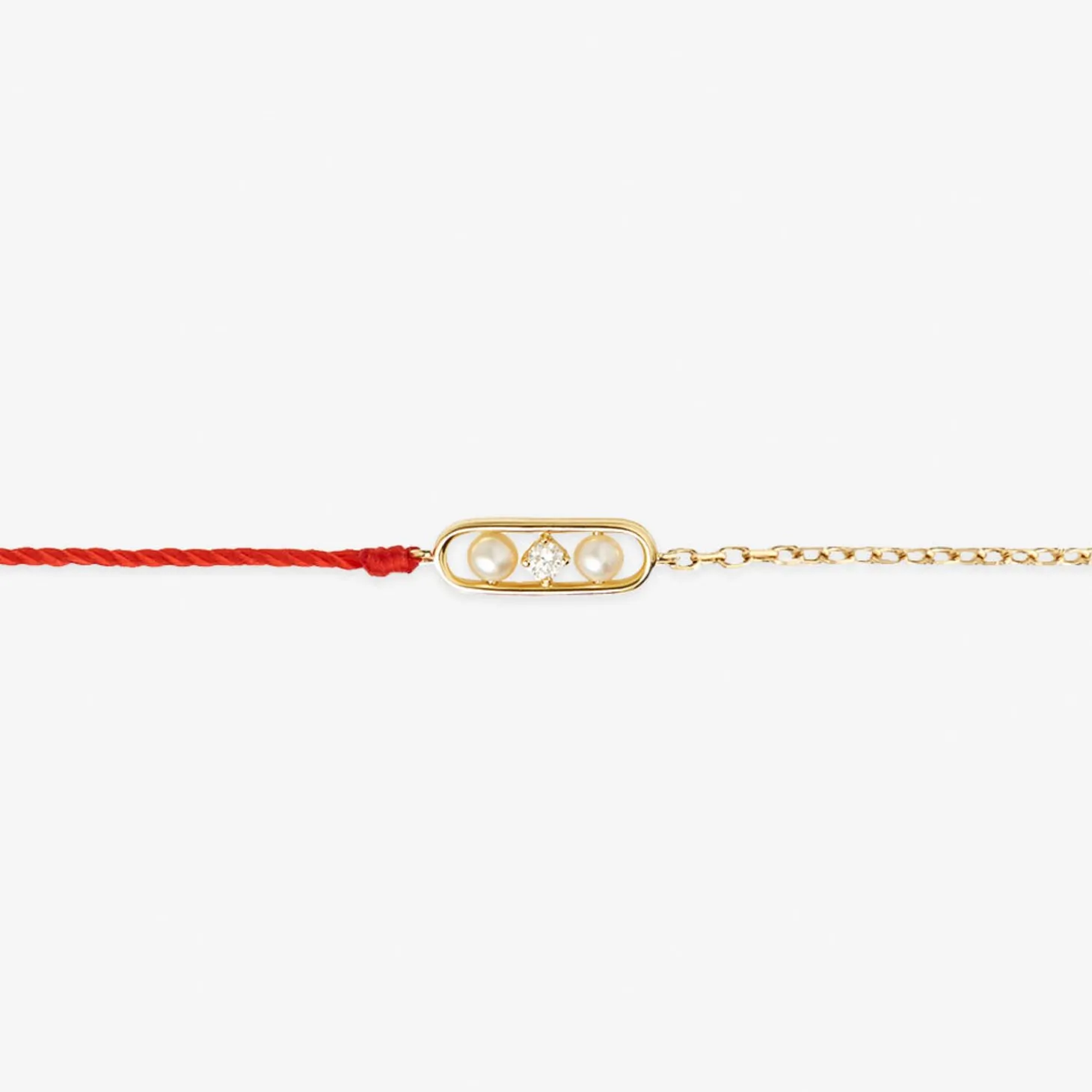 Ruifier 18Ct Yellow Gold Morning Dew Dawn Pearl And Diamond Red Thread And Chain Bracelet^The Alkemistry Shop