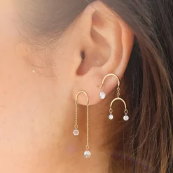 Suncatcher - 18Ct Gold, Asymmetric Double Diamond Drop Earring (Single)^The Alkemistry Store