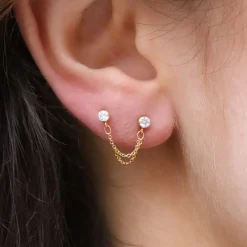 Suncatcher - 18Ct Gold, Double Diamond Chain Earring (Single)^The Alkemistry Discount