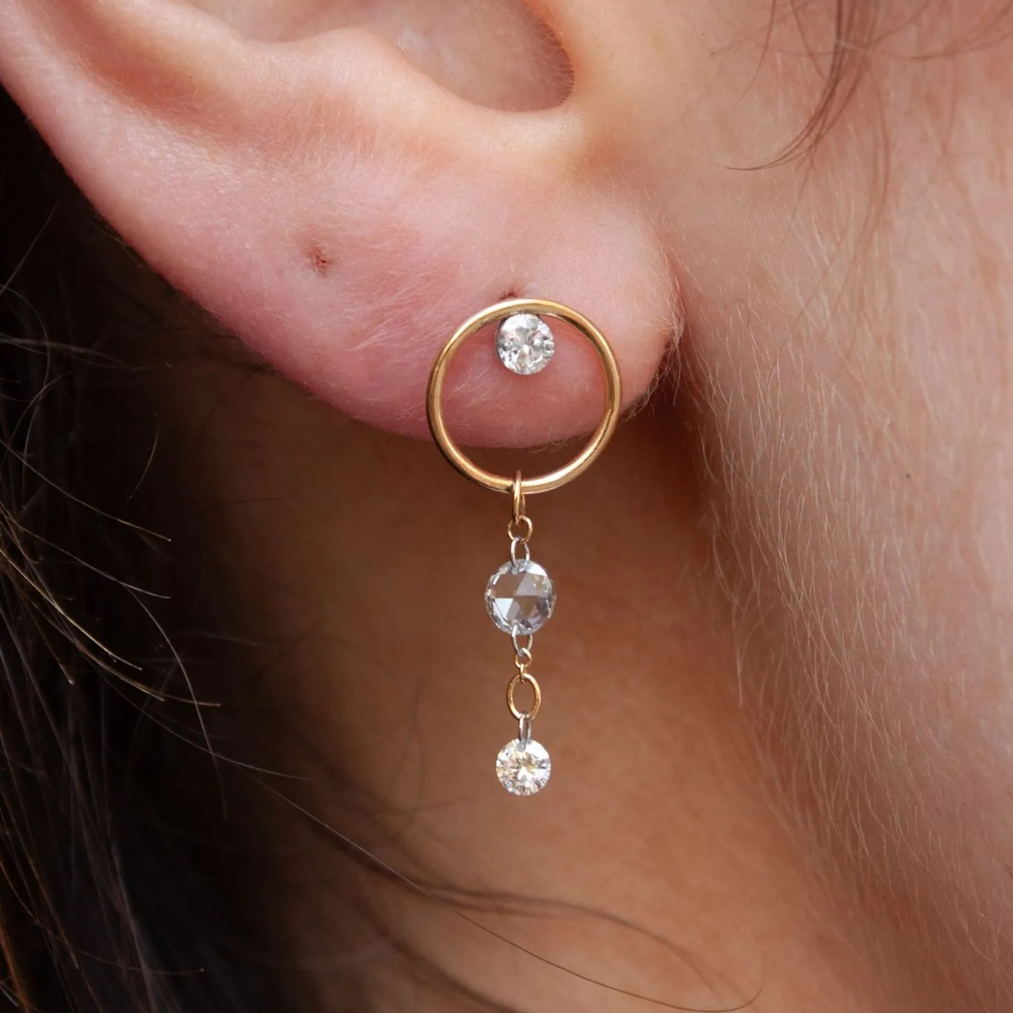 Suncatcher - 18Ct Gold, Double Diamond Drop Earring (Single)^The Alkemistry Best
