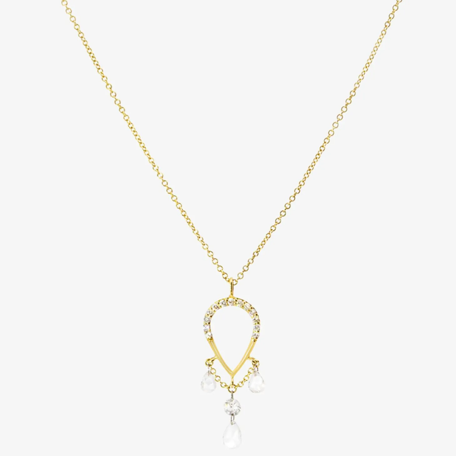 Suncatcher - 18Ct Gold, Pave Pear Triple Pear & Round Drop Necklace^The Alkemistry Clearance