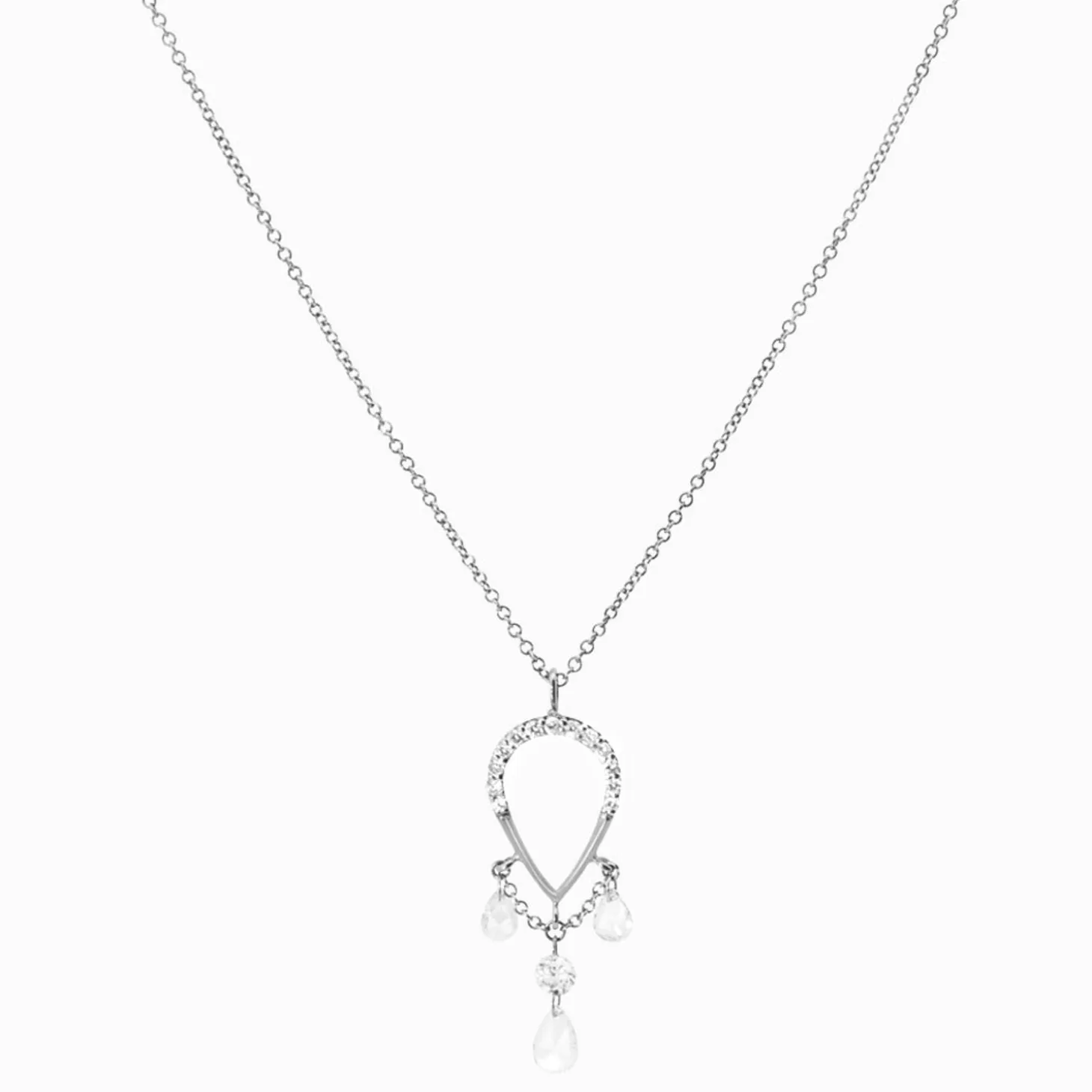Suncatcher - 18Ct Gold, Pave Pear Triple Pear & Round Drop Necklace^The Alkemistry Cheap