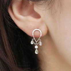 Suncatcher - 18Ct Gold, Pave Pear Triple Pear Drop Earring (Single)^The Alkemistry Fashion