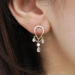 Suncatcher - 18Ct Gold, Pave Pear Triple Pear & Round Drop Earring (Single)^The Alkemistry Clearance