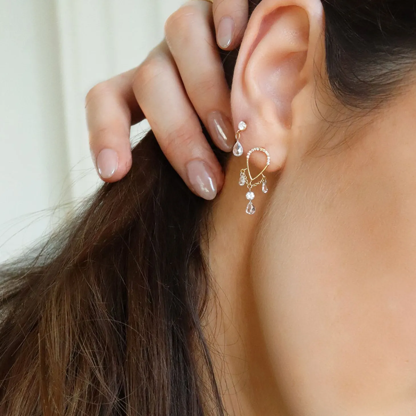 Suncatcher - 18Ct Gold, Rose Cut Diamond Drop Earring (Single)^The Alkemistry Flash Sale