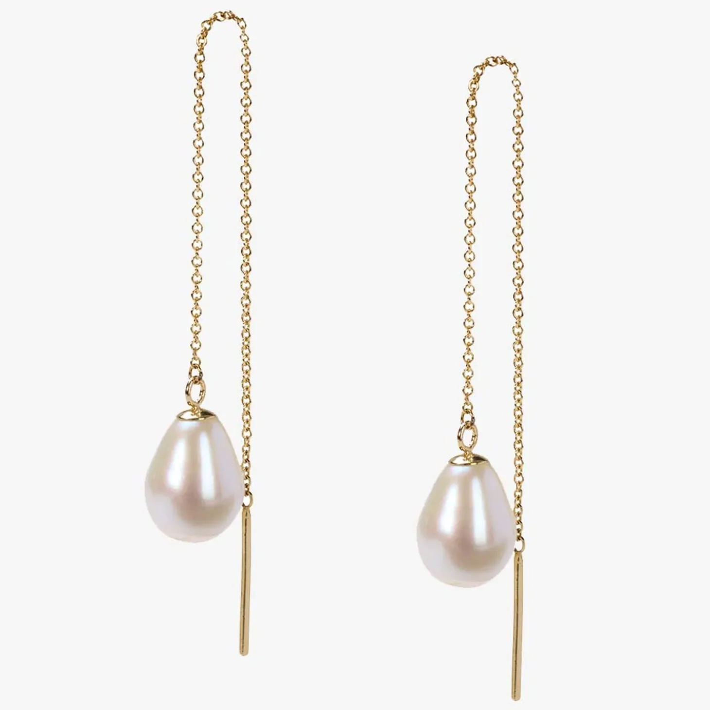Vianna - 18Ct Gold, Large White Pearl Threader Earrings (Pair)^The Alkemistry Store