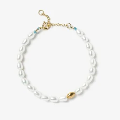 Vianna - 18Ct Gold, Large White Pearl And Gold Bead Bracelet^The Alkemistry Store