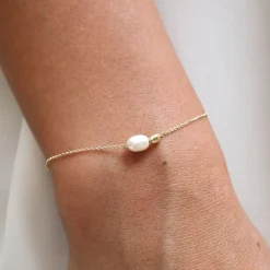 Vianna - 18Ct Gold, Single Pearl And Gold Bead Chain Bracelet^The Alkemistry Best