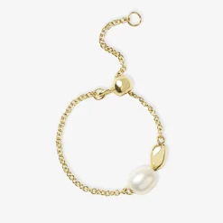Vianna - 18Ct Gold, Single Pearl And Gold Bead Chain Ring^The Alkemistry Clearance