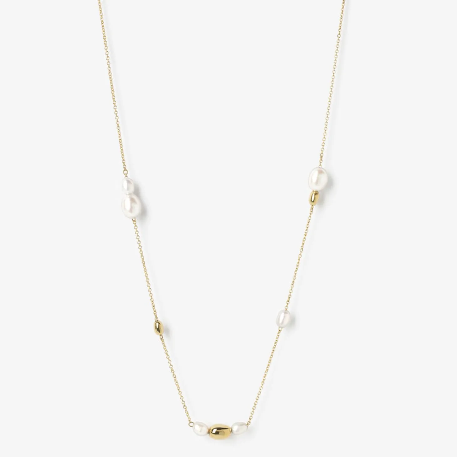 Vianna - 18Ct Gold, White Pearl And Gold Bead Chain Necklace^The Alkemistry New