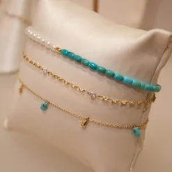 Vianna - 18Ct Gold, White Pearl, Turquoise And Gold Bead Bracelet^The Alkemistry Best