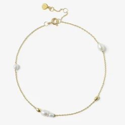 Vianna - 18Ct Gold, White Pearl And Gold Bead Chain Anklet^The Alkemistry Store